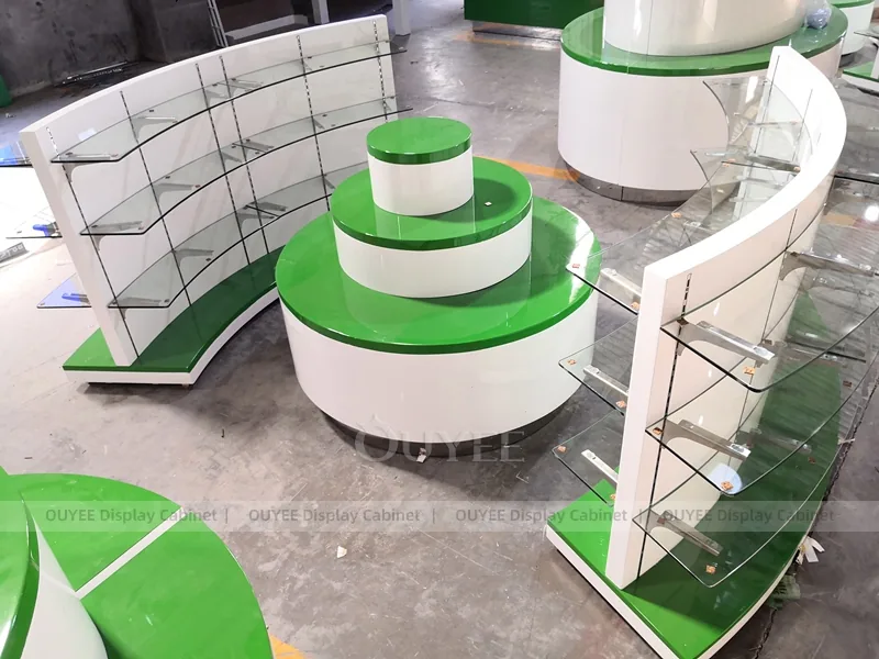 Curved Green Pharmacy Checkout Counter Display - Image 8