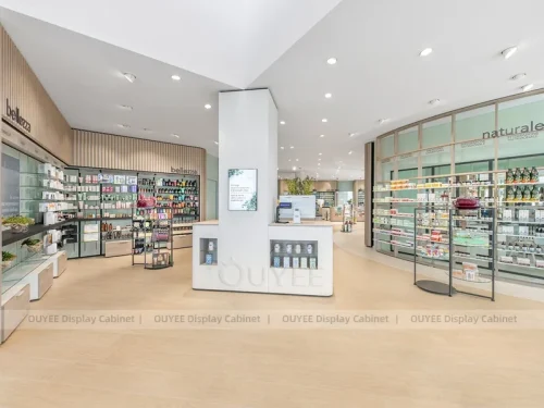 Curved White Pharmacy Wood Display Fixture