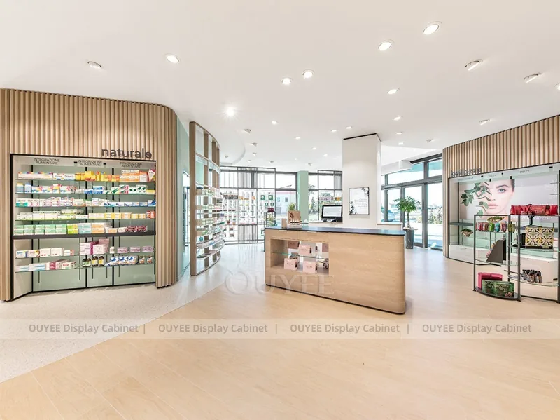 Curved White Pharmacy Wood Display Fixture - Image 2