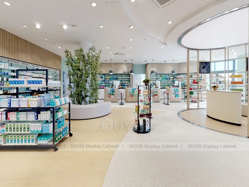 Curved White Pharmacy Wood Display Fixture - Image 3