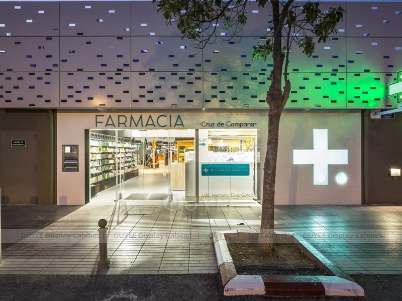 Dark Pharmacy Shopfront White Display Fixture