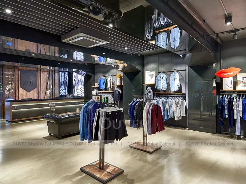 Dark Wood Glass Wall Clothing Store Display - Image 3