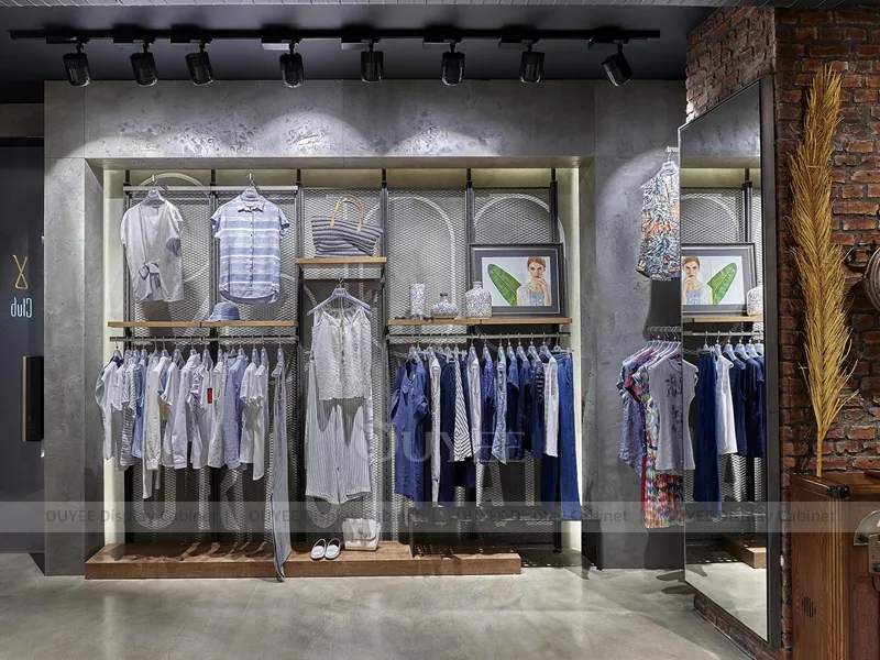 Dark Wood Glass Wall Clothing Store Display - Image 5