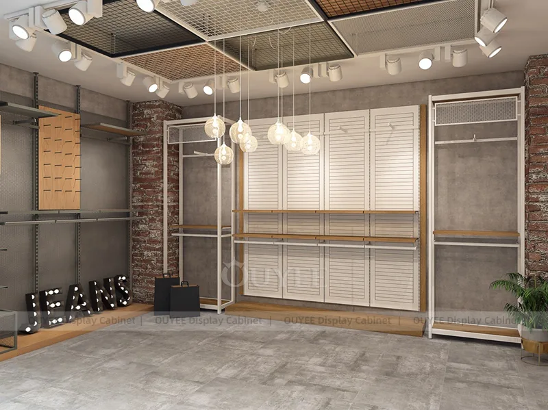 Empty Wood Apparel Wall Clothing Store Display - Image 8