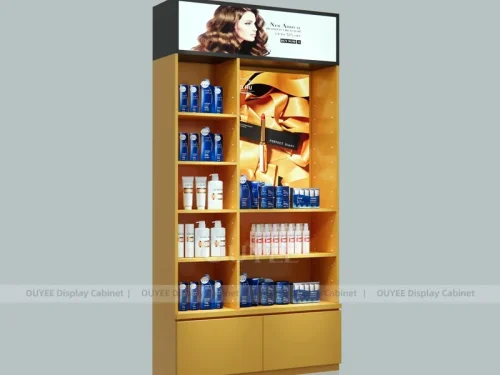 Gold Hair Product Wall Cabinet Wig Wall Display