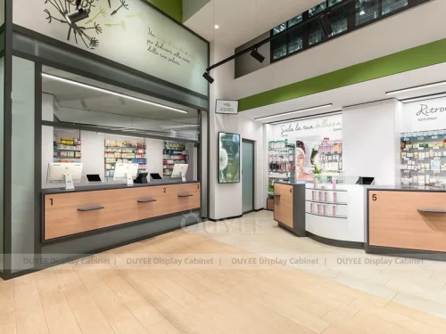 Green Accent Pharmacy Wall Shelving Display
