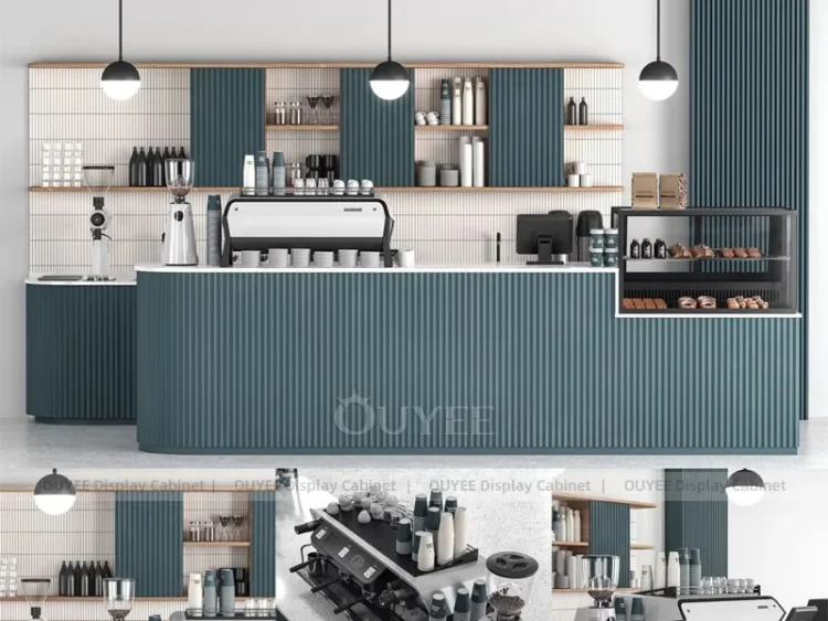 Green Gray Tea Counter | Custom Bubble Tea Shop Display Manufacturer