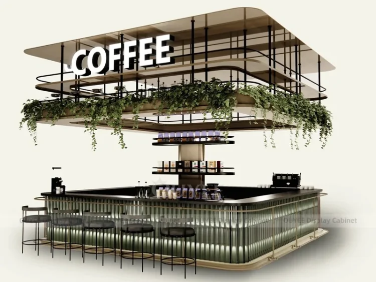 Green Gray Tea Counter | Custom Bubble Tea Shop Display Manufacturer