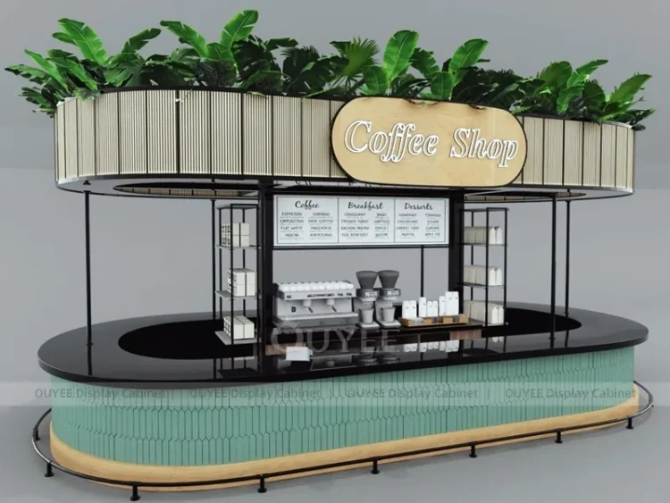 Green Gray Tea Counter | Custom Bubble Tea Shop Display Manufacturer