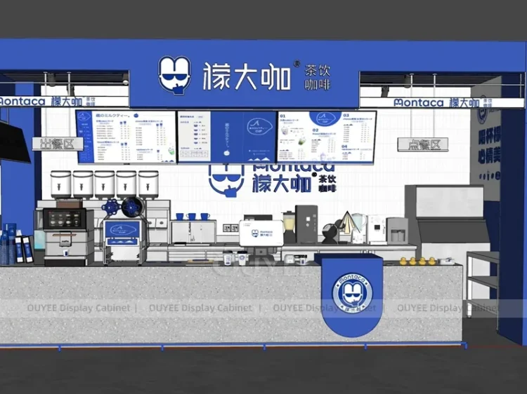 Green Gray Tea Counter | Custom Bubble Tea Shop Display Manufacturer