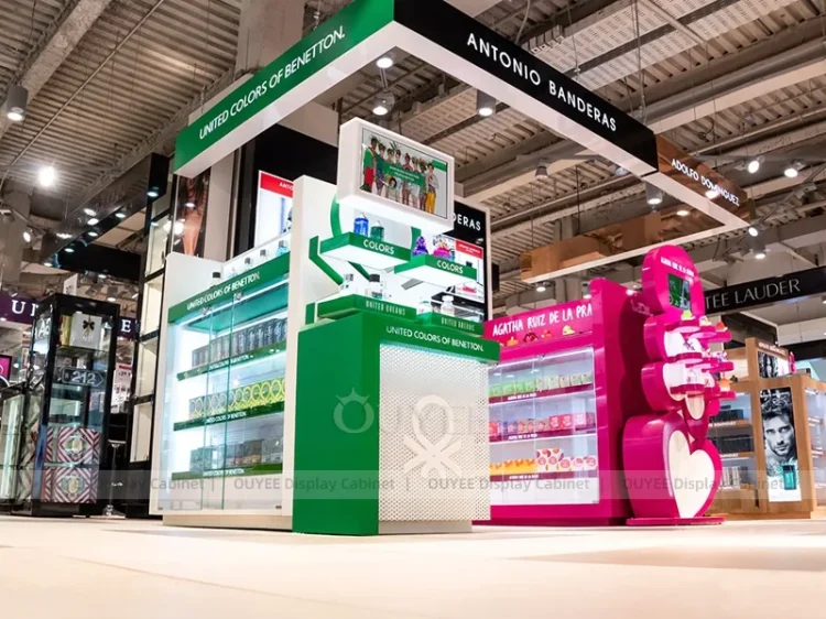Green Multi Brand Kiosk Display | Custom Cosmetic Display Manufacturer