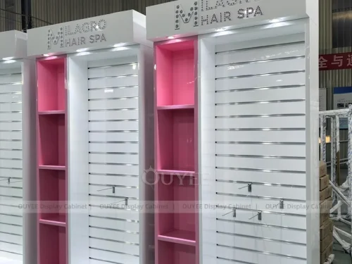 Hair Spa Wall Cabinet Pink Wig Wall Display