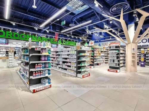 Industrial Blue Ceiling Pharmacy Shop Display Fixture