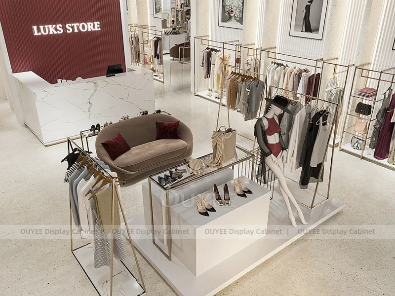 LUKS White Apparel Store Retail Clothing Display 02