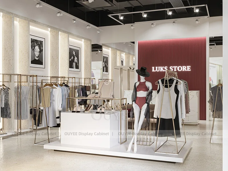 LUKS White Apparel Store Retail Clothing Display 03