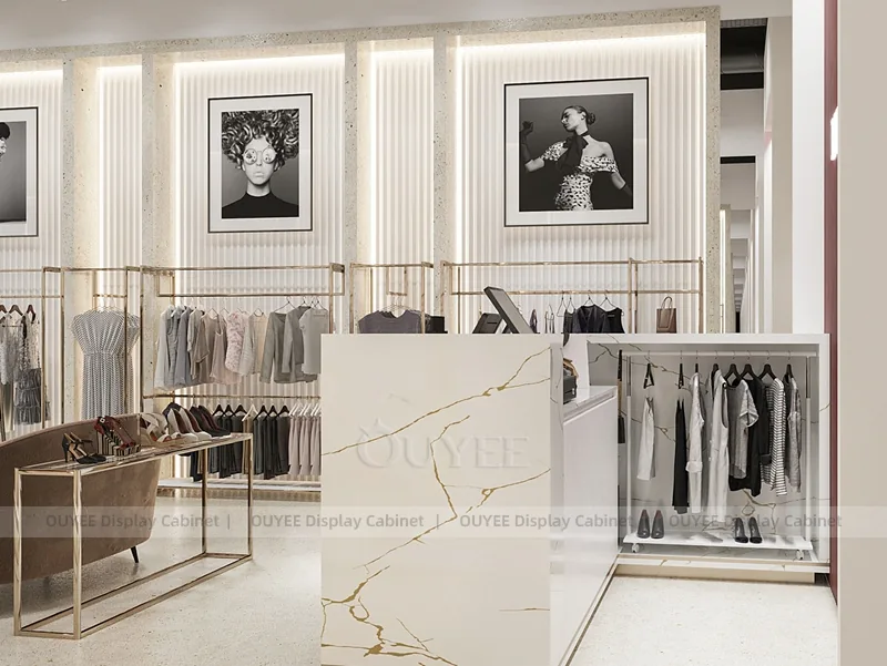 LUKS White Apparel Store Retail Clothing Display 05