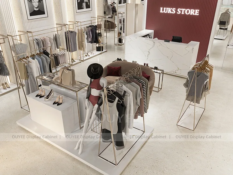 LUKS White Apparel Store Retail Clothing Display 06