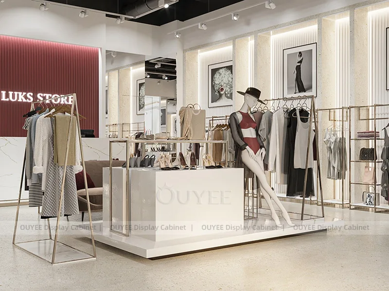 LUKS White Apparel Store Retail Clothing Display 07