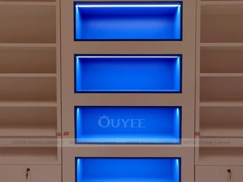London Health Centre Wall Blue Pharmacy Wall Shelving