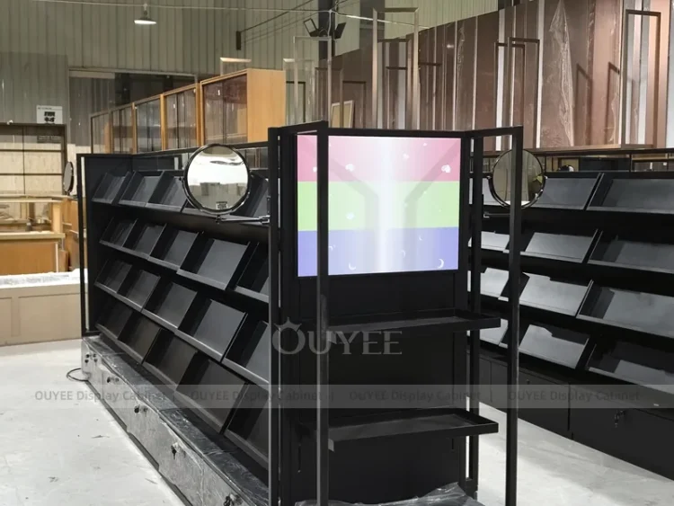 Long Black Wall Fixture Display | Custom Cosmetic Display Manufacturer