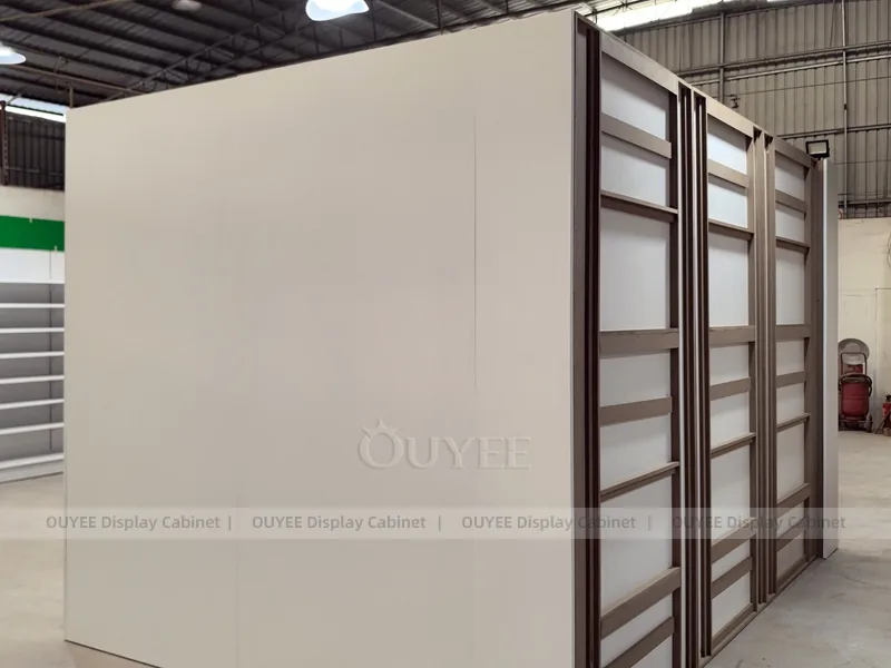 Long White Pharmacy Wall Green Shelving Display - Image 7
