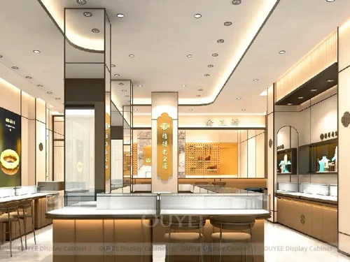 Luxury Beige Jewelry LED Showcases 01