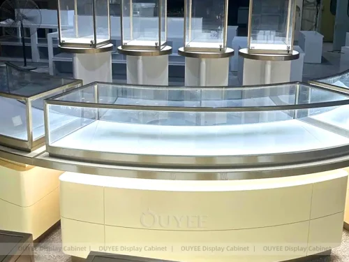 Luxury Fluted Wood Jewelry LED Showcases 01