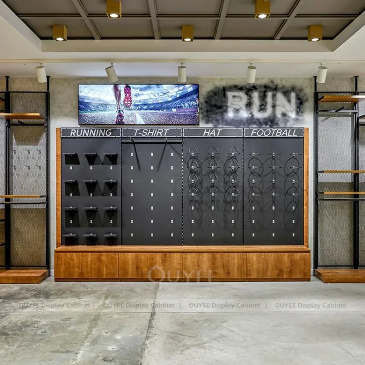 Modular Running Wall Display with Center Tables | Custom Display Rack ...