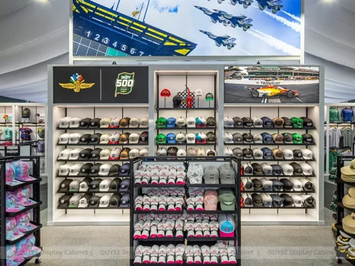 Motorsports Cap Wall Shelving with Center Hat Display 01