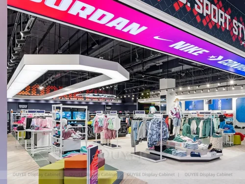 Open Sportswear Table and Rail Store Display 01