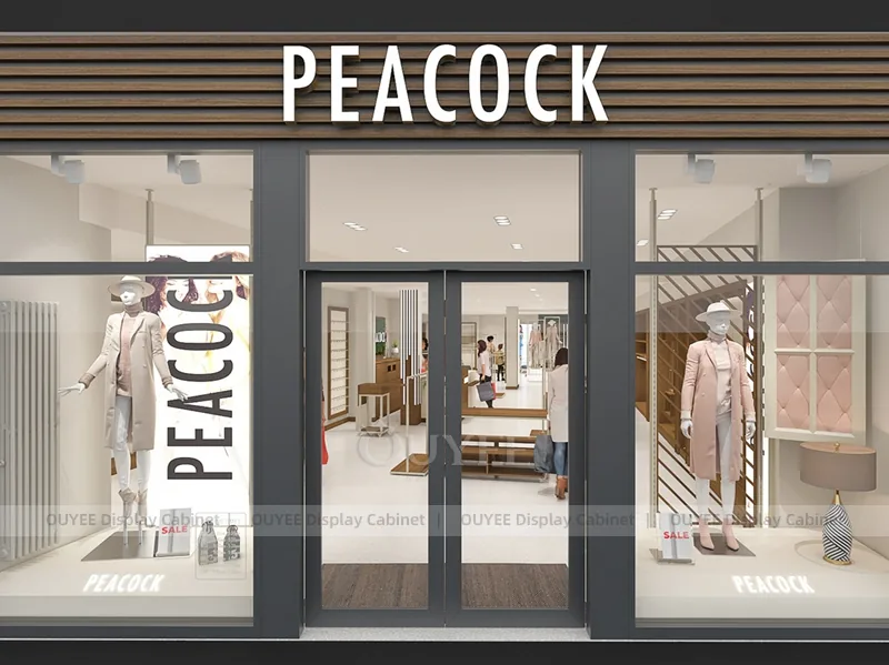 Peacock Dark Front Clothing Store Display