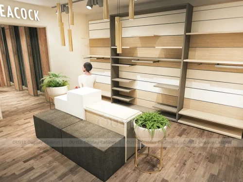 Peacock Slatwall Platform Clothing Store Display 01