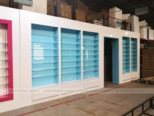 Pink Aqua Pharmacy Wall Bays Shelving Display