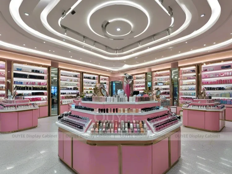 Pink Point Counter Pink Circular Counter Display | Custom Cosmetic Display Manufacturer