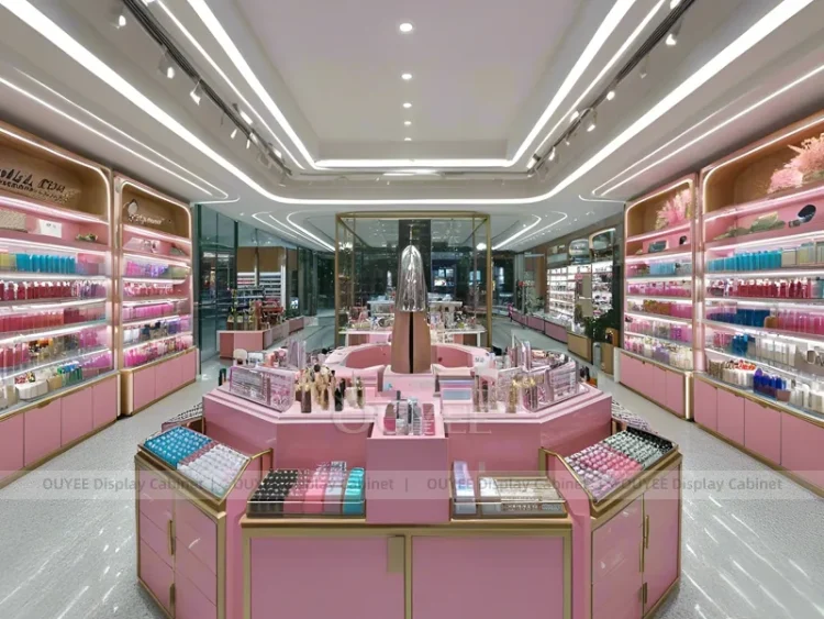 Pink Point Counter Pink Circular Counter Display | Custom Cosmetic Display Manufacturer