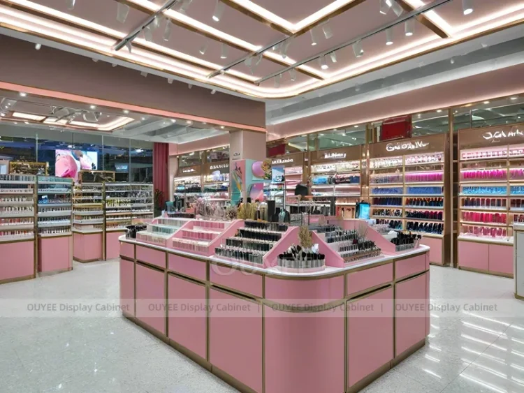 Pink Point Counter Pink Circular Counter Display | Custom Cosmetic Display Manufacturer