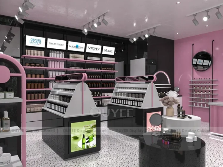 Pink Point Counter Pink Feature Counter Display | Custom Cosmetic Display Manufacturer
