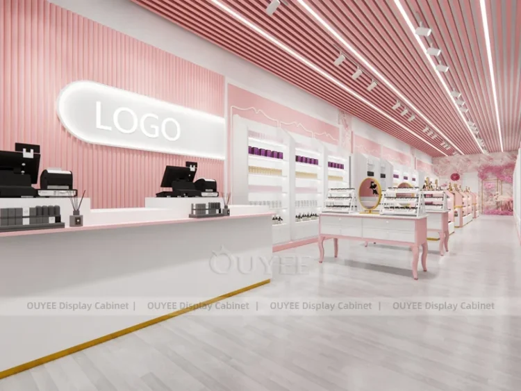 Pink Qu Counter Pink Reception Counter Display | Custom Cosmetic Display Manufacturer