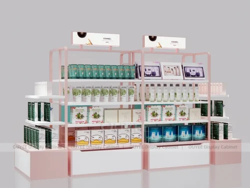 Pink White Beauty Product Wig Display