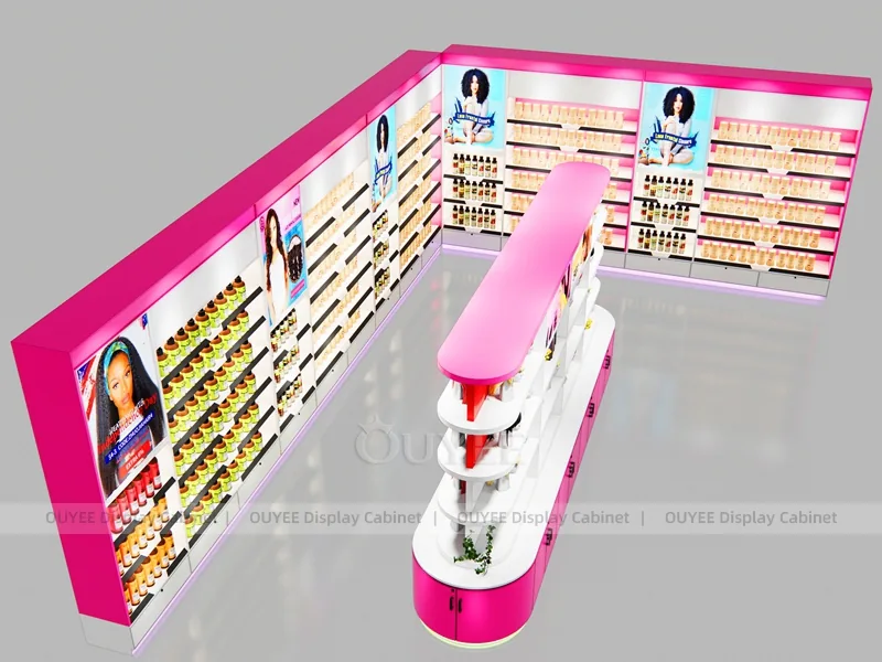 Pink Wig Wall Shelving Round Wig Wall Display - Image 2