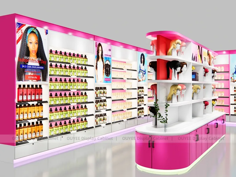 Pink Wig Wall Shelving Round Wig Wall Display - Image 3