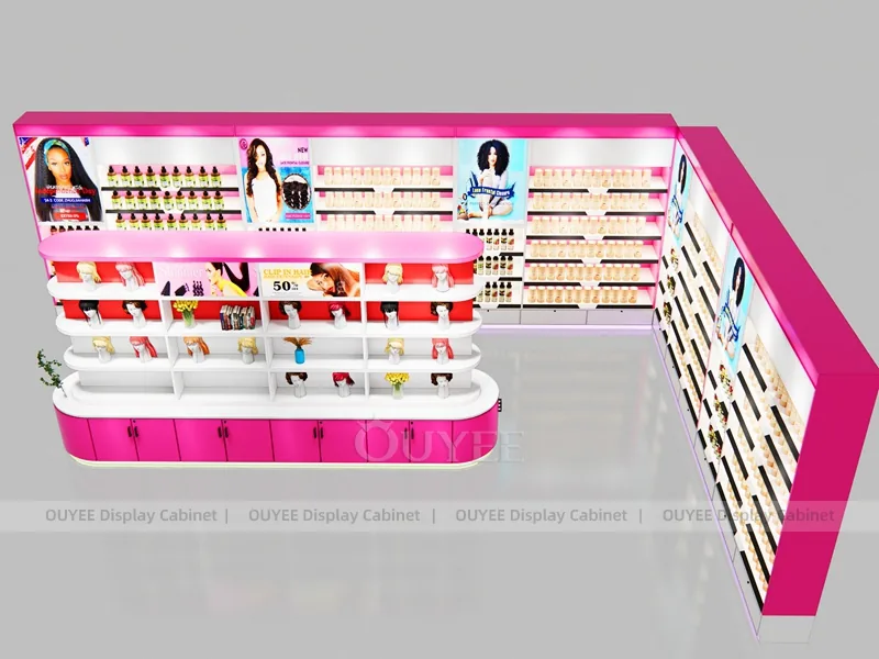 Pink Wig Wall Shelving Round Wig Wall Display - Image 5