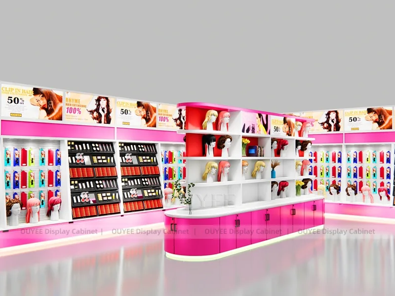Pink Wig Wall Shelving Round Wig Wall Display - Image 6