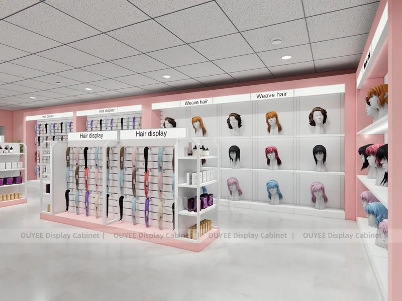 Pink Wig Wall White Center Wig Wall Display - Image 2