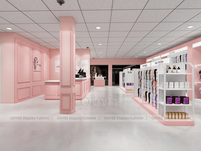 Pink Wig Wall White Center Wig Wall Display - Image 3