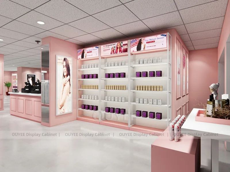 Pink Wig Wall White Center Wig Wall Display - Image 6