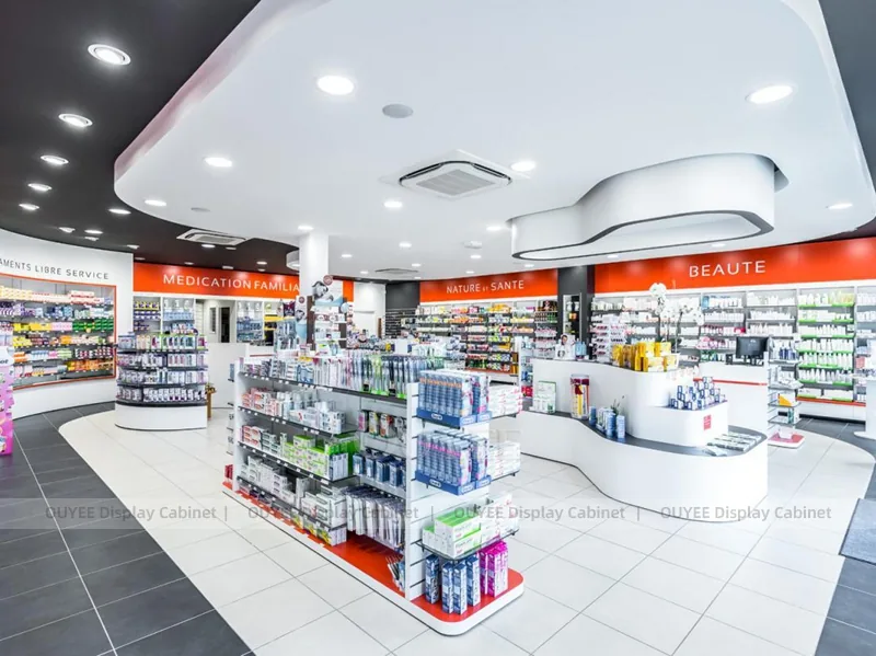 Red Accent Pharmacy Shelving