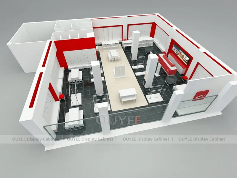 Red Accent Store Plan Retail Clothing Display