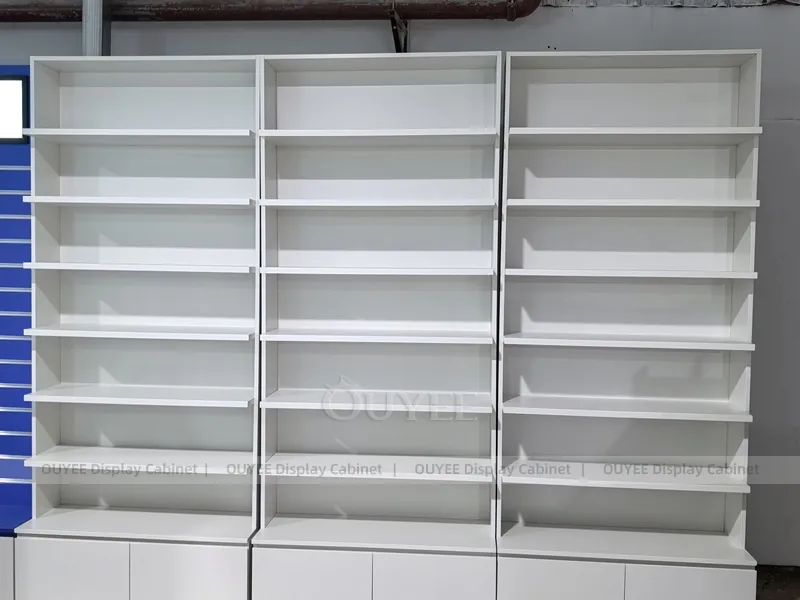 Red Blue Pharmacy Wall White Shelving Display - Image 7