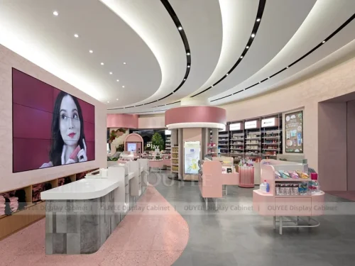 Round Pink Beauty Bar Counter Hair Beauty Shop Display